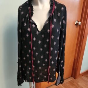 Papermoon Black and Burgundy Patterned Blouse